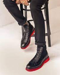 Marc Nolan On Instagram Back In Black Aiden Jordan Red Combat Boots Featuring Pebbled Calfskin Leather Sheepskin Sue Red Combat Boots Combat Boots Boots