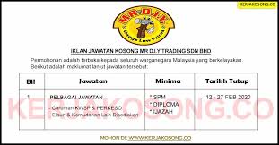 Beli mr diy online berkualitas dengan harga murah terbaru 2021 di tokopedia! Jawatan Kosong Mr D I Y Trading Sdn Bhd