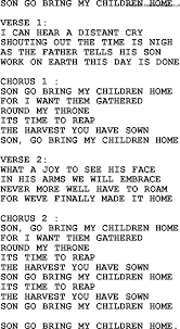 Country Southern And Bluegrass Gospel Song Son Go Bring My Children Home Lyrics Gospel Song Home Lyrics Song Lyrics And Chords
