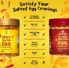 In asian supermarkets, these eggs are sometimes sold covered in a thick layer of salted charcoal paste. Aducktive Spicy Salted Egg Cornflakes