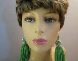 Tassel Earrings, Boho YARN Earrings, Romantic, Glam Green Earrings, Large  Earrings, Hippie, Urban Earrings.
