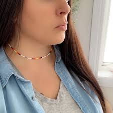 Simple Beaded Necklace Unisex Child Adult Colours Colourful Beadwork Men  Women Gift Cute Native American Indigenous Gift Variety Short