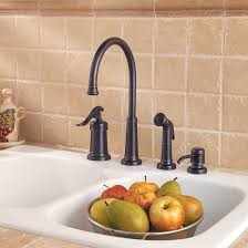 Matching soap dispenser and vegetable sprayer for coordinated look. Kitchen Faucet With Side Sprayer And Soap Dispenser