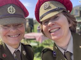 Having a lovely time with my WWII buddy [Maxine Knott] at Aldbourne and  Easy Company (Band of Brothers).