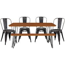 Walker Edison Rectangular Mid Century Modern Dining Table Set Of 6 Walnut Blac Modern Dining Table Set Midcentury Modern Dining Table Modern Dining Table