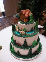 A Cabin In The Mountains Other Mixed Shaped Wedding Cakes Nature Cake Lake Cake Mountain Cake