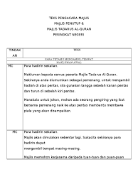 Mengumumkan ketibaan yang berbahagia en. Teks Pengacara Majlis Tilawah
