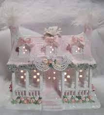 Combine unlikely styles or objects to. Shabby Chic Christmas Village House Pink Christmas Decorations Shabby Christmas Glitter Christmas