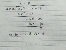 Buku latihan soal cpns contoh soal matematika bagi kurung. Tentukan Hasil Pembagian Bentuk Aljabar Berikut Dengan Cara Bagi Kurung 2 11 25 2x 5 Brainly Co Id