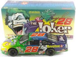 Embroidery design for a special promotion between dc comics and action performance company for nascar driver kenny irwin. The Joker Collector Card 1998 Nascar Winners Circle Kenny Irwin 28 The Joker Ford Taurus 1 64 Diecast Includes Batman Vs Sports Souvenirs Studiodarpan Fan Shop