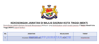 Waktu doa hari ini di kota tinggi akan bermula pada 05:38 (matahari terbit) dan selesai di 20:21 (isyak). Jawatan Kosong Di Majlis Daerah Kota Tinggi Mdkt Appjawatan Malaysia