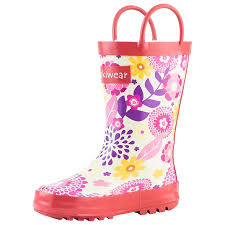 Oakiwear Kids Rain Boots For Boys Girls Toddlers Children Pink Flowers