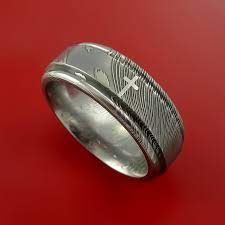 Damascus Steel Christian Ring And Platinum Inlay Wedding Band Etsy In 2021 Damascus Steel Ring Steel Ring Damascus Steel