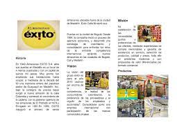 Este trabajo te presentara aspectos, datos y análisis de los almacenes éxito, en primer lugar encontraras un recuento de su historia. Calameo Almacenes Exito