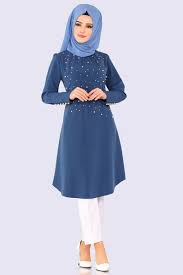 Modaselvim Tunik Onu Incili Tesettur Tunik Pl875 Indigo Giyim Kiyafet Tunik