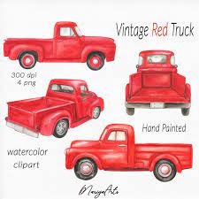 Red Truck Clipart Vintage Retro Watercolor Red Trucks Hand Etsy Red Truck Watercolor Red Truck Crafts