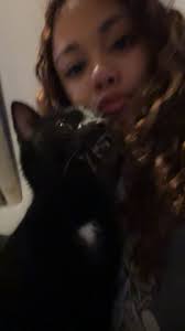 Lost black cat with white heart-shaped belly spot