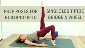 Step the feet hips width apart. Bridge Pose One Leg Up Variations Modifications Warm Up For Wheel Pose One Leg Up Youtube