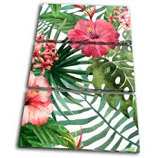 Golden plant leaves and flowers wall art. Tropical Flowers Nature Leaves Floral Treble Canvas Wall Art Picture Print Ebay