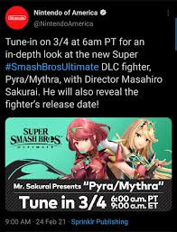 Pyra and Mythra presentation date announced : rsupersmashbros