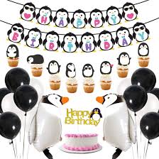 Penguin Party Supplies Happy Birthday Banner Walking Penguin Balloons Cake Toppers For Birthday Party Baby Shower Decorations Walmart Com