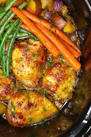 Chicken Thighs And Veggies Are Cooked In A 6 Quart Slow Cooker Crockpot Chicken Thighs Chicken Thigh Recipes Crockpot Easy Crockpot Chicken