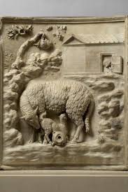 Rilievo Grimani (prima metà I a. C.). Pecora che allatta i suoi cuccioli, Marmo, tarda età augustea, Vienna, Kunsthistorisches Museum.
