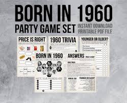 Born In 1960 60th Birthday Party Games 1960 Trivia Games Etsy 40th Birthday Party Games 60th Birthday Party Anniversary Party Games