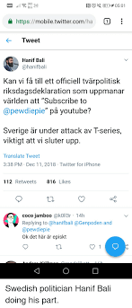 Använd kampanjkod hanif bali på din valsedel för 15% rabatt på skatten. 392 Volte Httpsmobiletwittercomha 0 Tweet Hanif Bali Kan Vi Fa Till Ett Officiell Tvarpolitisk Riksdagsdeklaration Som Uppmanar Varlden Att Subscribe To Pa Youtube Sverige Ar Under Attack Av T Series Viktigt Att Vi