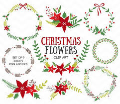 Christmas Flowers Wreaths Laurel Clipart Foliage Floral Red Green Clip Art Vector Eps Holiday Clip Art Set By Azmari Holiday Clipart Christmas Flowers Clip Art
