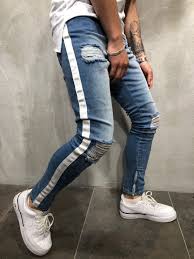 Black And White Striped Jeans Men Men Skinny Fit 1band Ripped Short Ankle Jeans Blue 3868 Hipster Mens Fashion Streetwear Jeans Mens Winter Fashion
