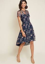 Adrianna Papell Enchanting Embroidery A Line Dress In Navy In 2020 Flare Dress Casual Dresses Womens Fashion Edgy