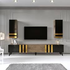 Modatte Mobilya Black Gold Tv Unitesi Duvar Rafi Kitaplik Fiyati