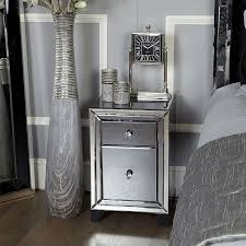 Arctic Noir Smoked Glass Black Mirrored 2 Drawer Bedside Cabinet Table Picture Perfect Home Bedside Cabinet Mirrored Furniture Glass Bedside Table
