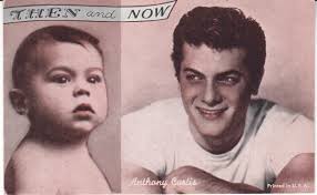 Vintage 1950s TONY CURTIS "Then And Now" Exhibit Supply Company Arcade Card 