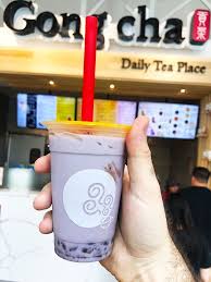 bubble tea is a perfect way to end a foodie adventure or a refreshment on a hot day especially taro milk tea from gong cha whi gong cha bubble tea tea