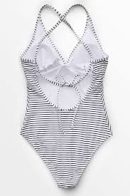 Black And White Striped One Piece Bathing Suit This Classic Black And White Stripe V Neck One Piece Swimsuit Is A Must Have For Every Body The Figure Flattering Si Cupshe Cupshe Swimsuits Striped One Piece
