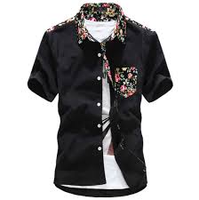 Men Short Sleeve Button Up Shirt Floral Flower Print Design Slim Casual Shirts Men Floral Shirt Casual Shirts Mens Outfits