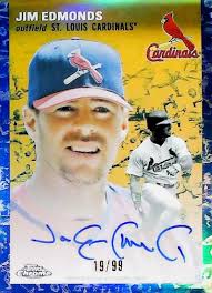 2023 TOPPS CHROME PLATINUM ANNIVERSARY JIM EDMONDS BLUE TOILE REFRACTOR  AUTO /99