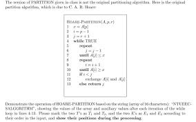 The Version Of Partition Given In Class Is Not The Chegg Com