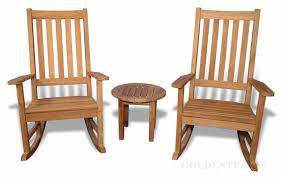 Established in 1977, country casual teak is the nation's leading designer and manufacturer of solid teak outdoor furniture. Teak Rocking Chair Pair With Side Table Goldenteak Patio Furniture