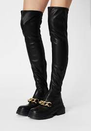 Ash Star Chain Over The Knee Boots Black Gold Black Zalando Co Uk