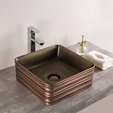 Check spelling or type a new query. Inart Modern Square Shape Above Counter Ceramic Porcelain Antique Brown Bathroom Vanity Bowl Vessel Sinks Art Basin Wash Basin For Lavatory Vanity Cabinet 16 X 16 X 6 Inch Vintage Classic Sink