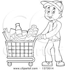 Contactless delivery and your first delivery is free! Clipart Of A Cartoon Black And White Man Pushing A Shopping Cart Full Of Groceries Royalty Free Vector Illustration By Visekart 1373514