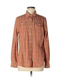 details about duluth trading co women orange long sleeve blouse m