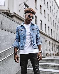Street Style With A Season Transition Combo Inspiration With A Light Wash Denim Jacket White T Shirt Black Ri Urban Fashion Women Mens Fashion Urban Urban Wear