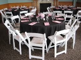 Black Tablecloths And Pink Napkins For A Simple Wedding Table Chair Cover Rentals Black Tablecloth Tablecloth Rental