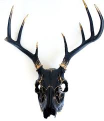 Black And White Deer Skull Black Gold Leaf Deer Skull Wall Decor Art Ooak Etsy Skull Wall Decor Deer Skulls Antlers Decor