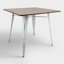 Industrial bar table tall metal shelf vintage kitchen breakfast rustic dining nw. Ridgeby Square White Metal Wood Dining Table