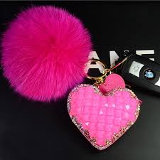 Crystal Heart Fur Ball Pom Pom And Tassel Keychain Fur Ball Tassel Keychain Cute Keychain